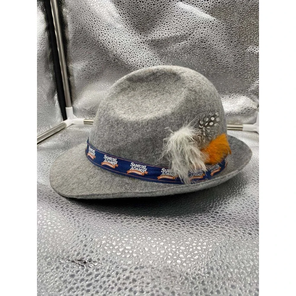 Samuel Adams Oktoberfest Alpine Hat Mens OS‎ Gray Wool Felt Feather Trim Fedora